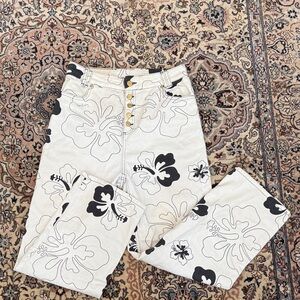 House of Sunny High-Waist Floral Print Women’s Jeans in Off-White and Black